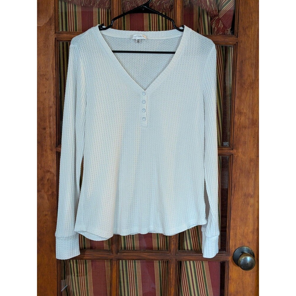 White Waffle Knit Henley Daily Thread Women's Size M